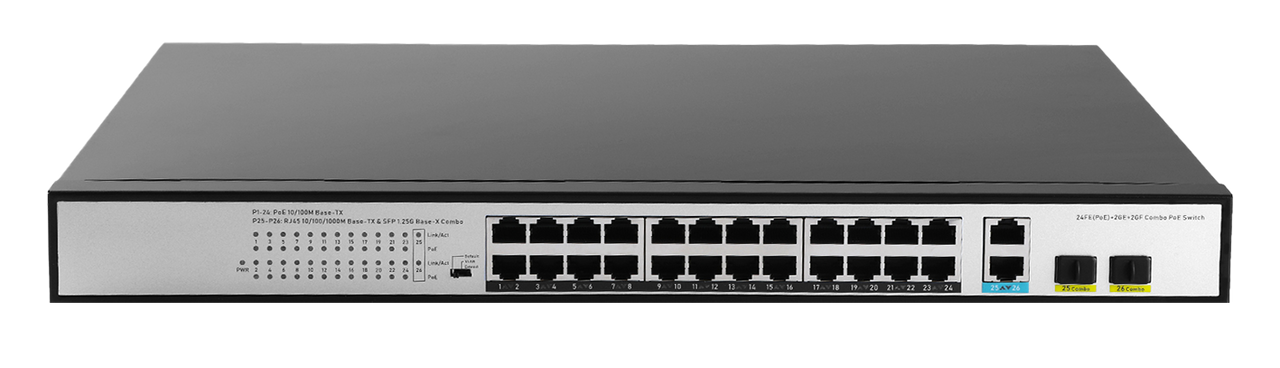 JideTech 100 Gigabit 26-port PoE switch (324EP-2G2SFP)